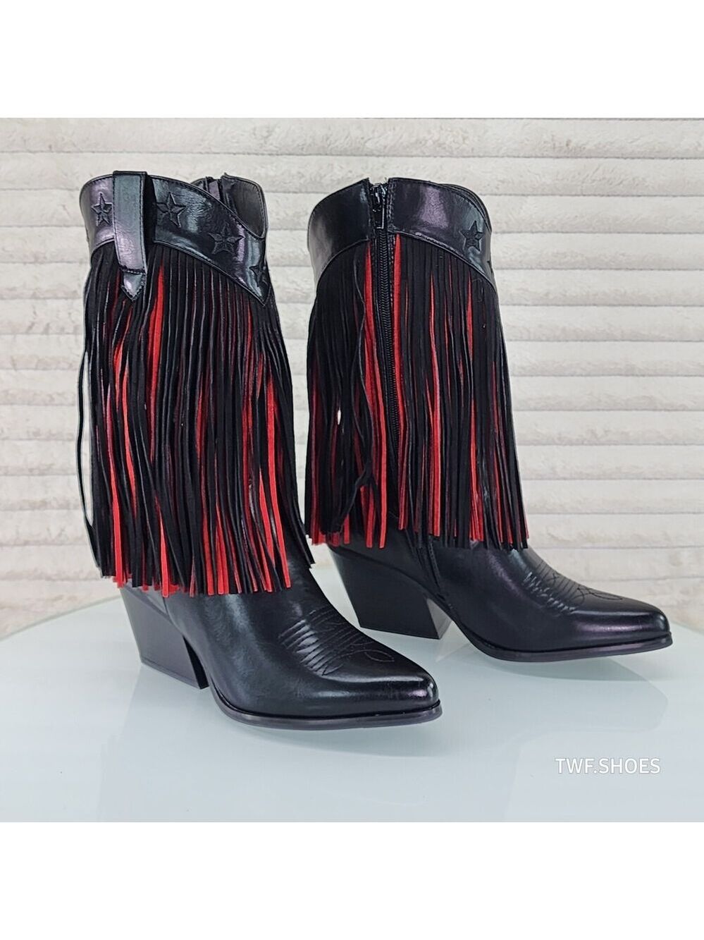NIB Dusty Roads Mid Calf Black and Red Fringe Country Western Cowgirl Boots - Picture 10 of 12